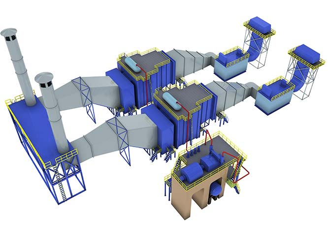 3d rendering of a dual gas turbine combined cycle (CHP) power plant